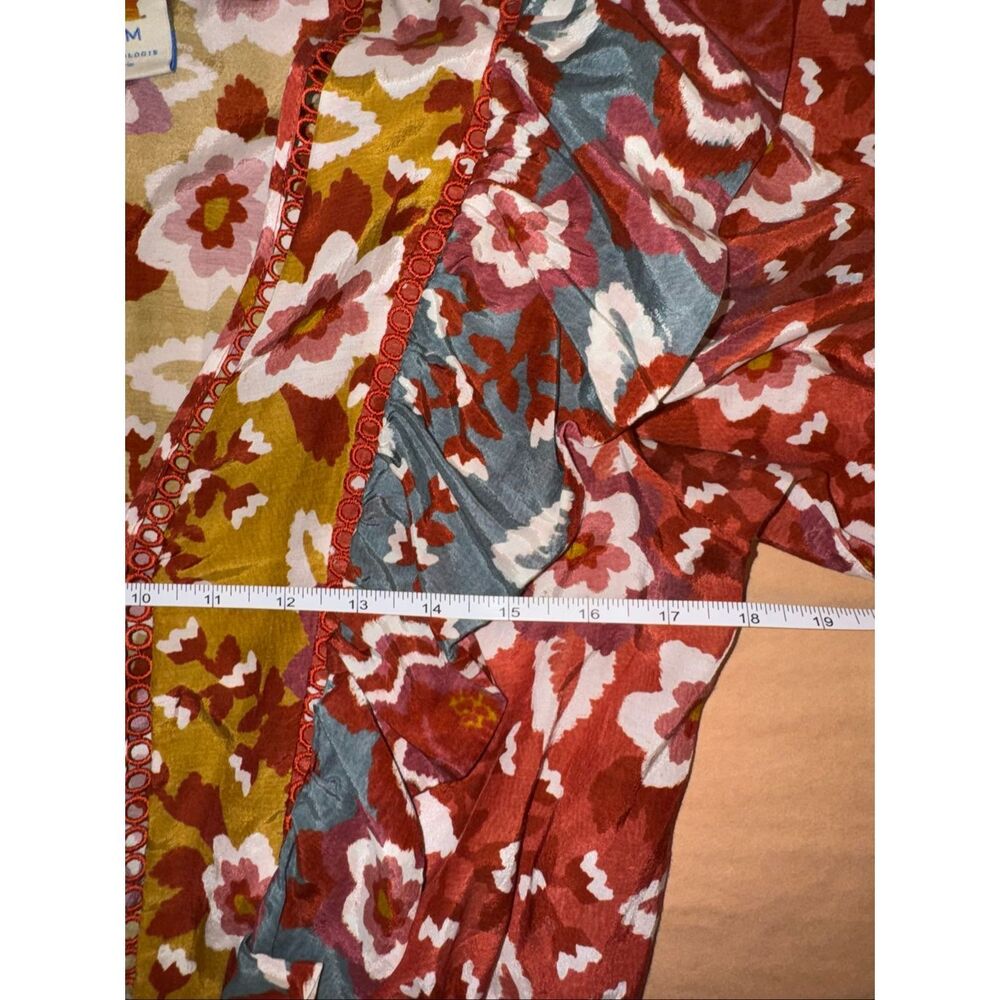 FARM Rio M Floral Puff Sleeve Bodysuit Red Boho Ruffle V-Neck Anthropologie - Picture 11 of 12